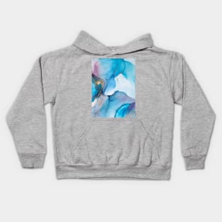 Sparkling green, turquoise, gold. Alcohol ink abstract Rainbow Vibrant. Style incorporates the swirls of marble or the ripples of agate. Kids Hoodie